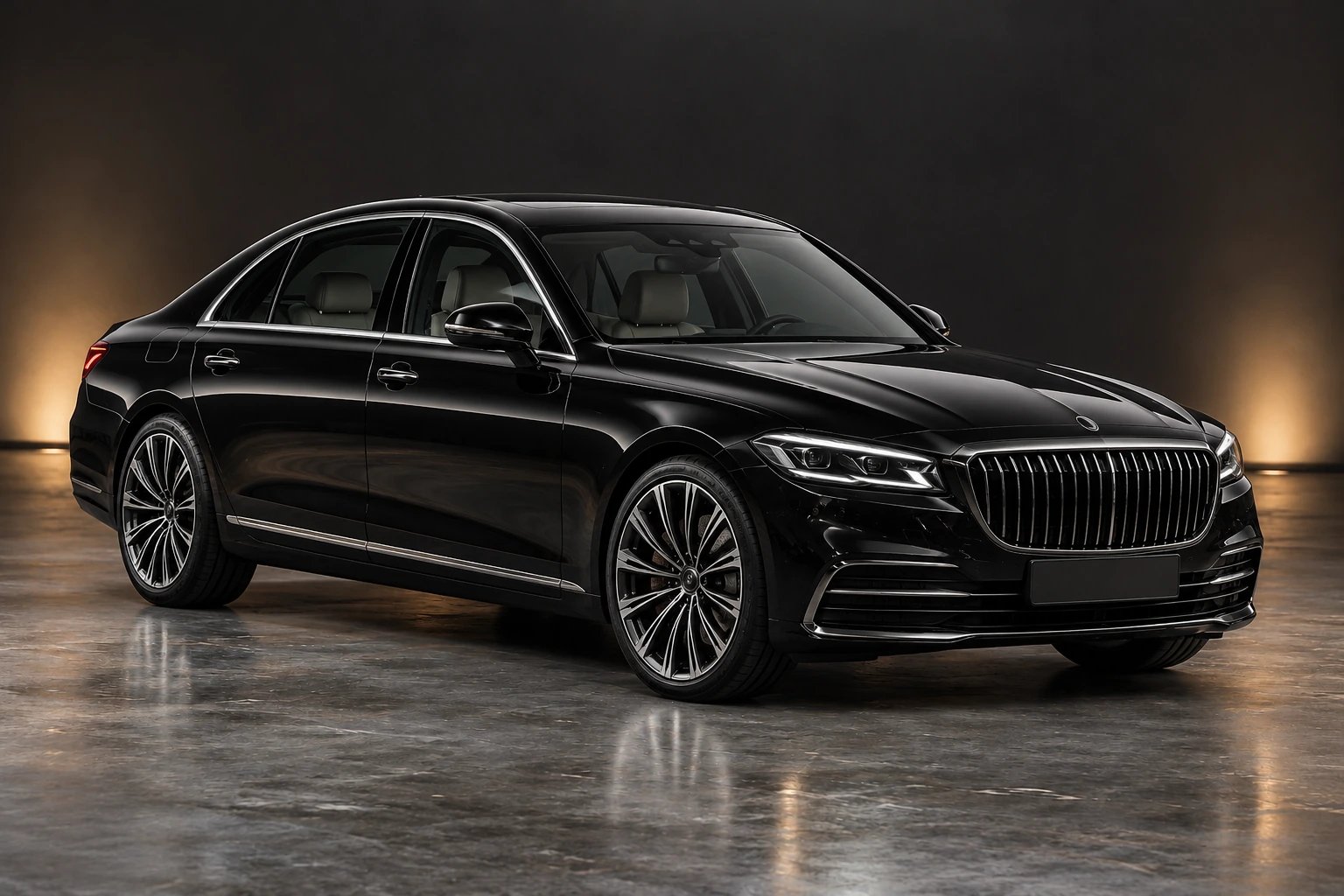 Siyah stüdyoda premium sedan araç — temsili görsel